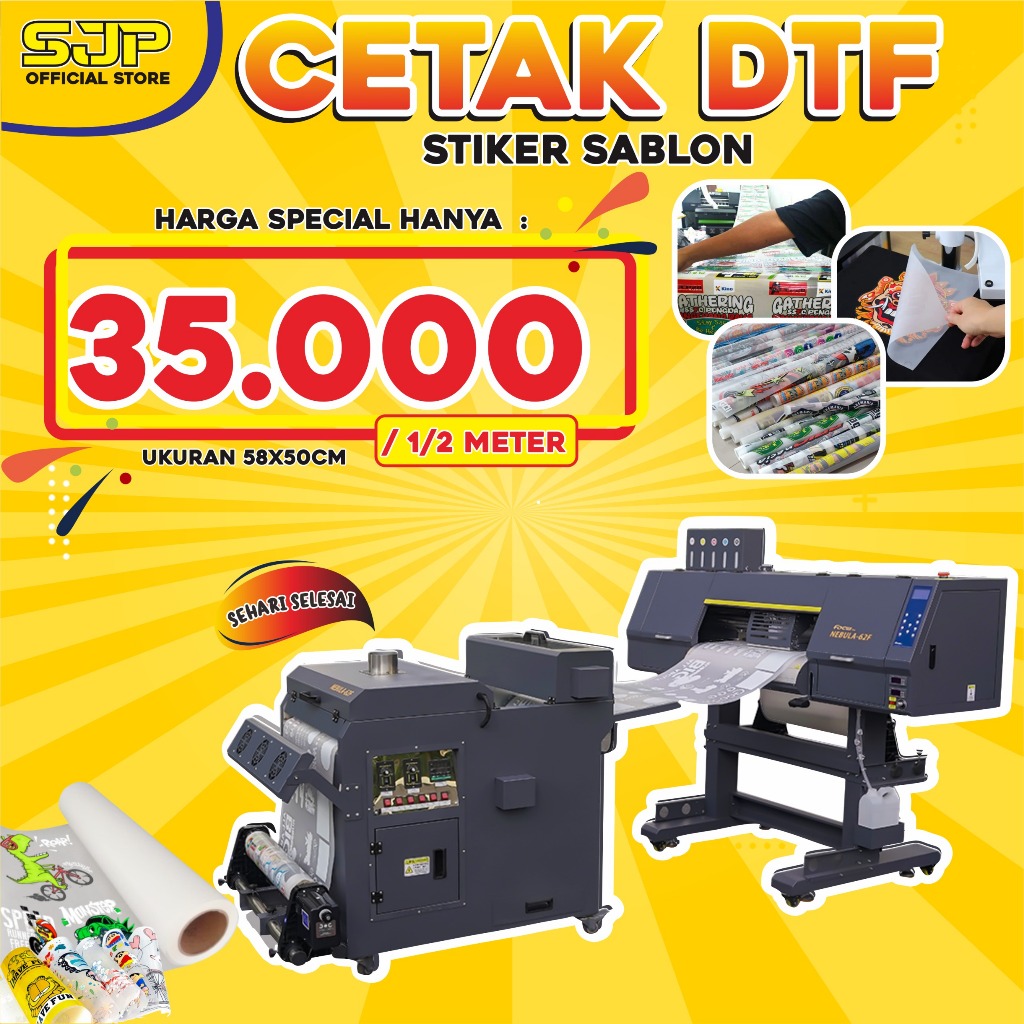 

CETAK DTF / Siap Press Ukuran 50cm SEHARI JADI !!!!