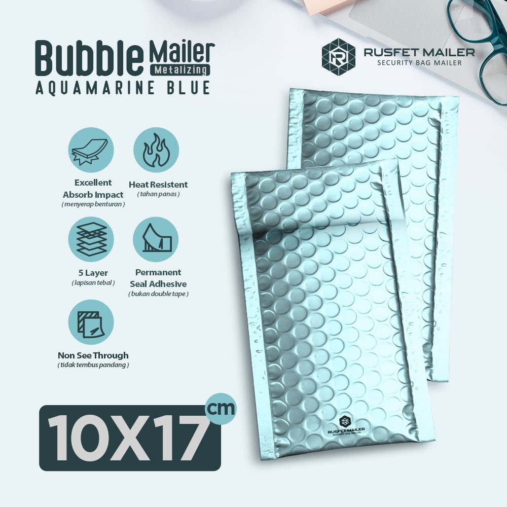 Amplop Bubble Mailer Bubble Packing Aquamarine Blue 10x17 Envelope