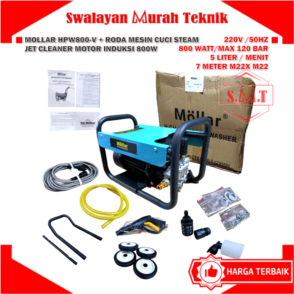 MOLLAR HPW800-V + Roda Mesin Cuci Steam Jet Cleaner Motor Induksi 800W