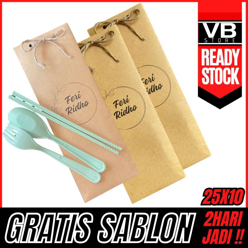 SOUVENIR ONE SET ALAT MAKAN GRATIS PACKING PAPER BAG FREE REQUEST CUSTOM NAMA TAS KERTAS MINI DESAIN