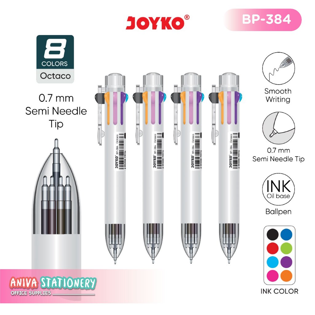 

JOYKO BP-384 OCTACO 8 COLORS BALL PEN 0.7 mm PULPEN 8 WARNA