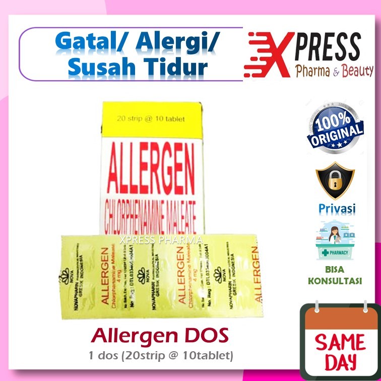 XPRESS  Allergen DOS Obat Gatal Alergi Susah Tidur CTM Chlorpheniramine maleate Alergen Tablet Box D