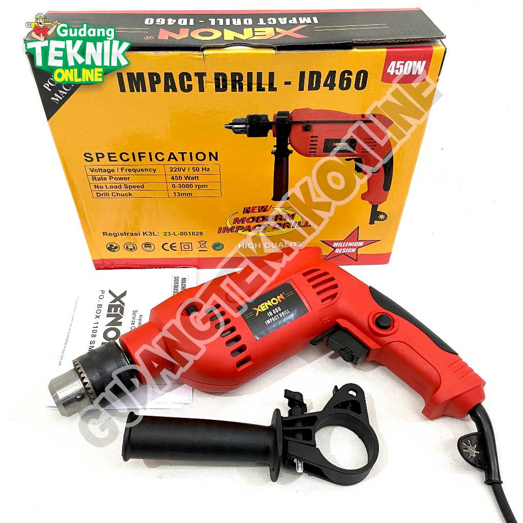 Mesin Bor Tangan 13mm XENON ID460 / Mesin Bor Listrik 13 mm Kayu Besi Beton - Impact Dril Electric X