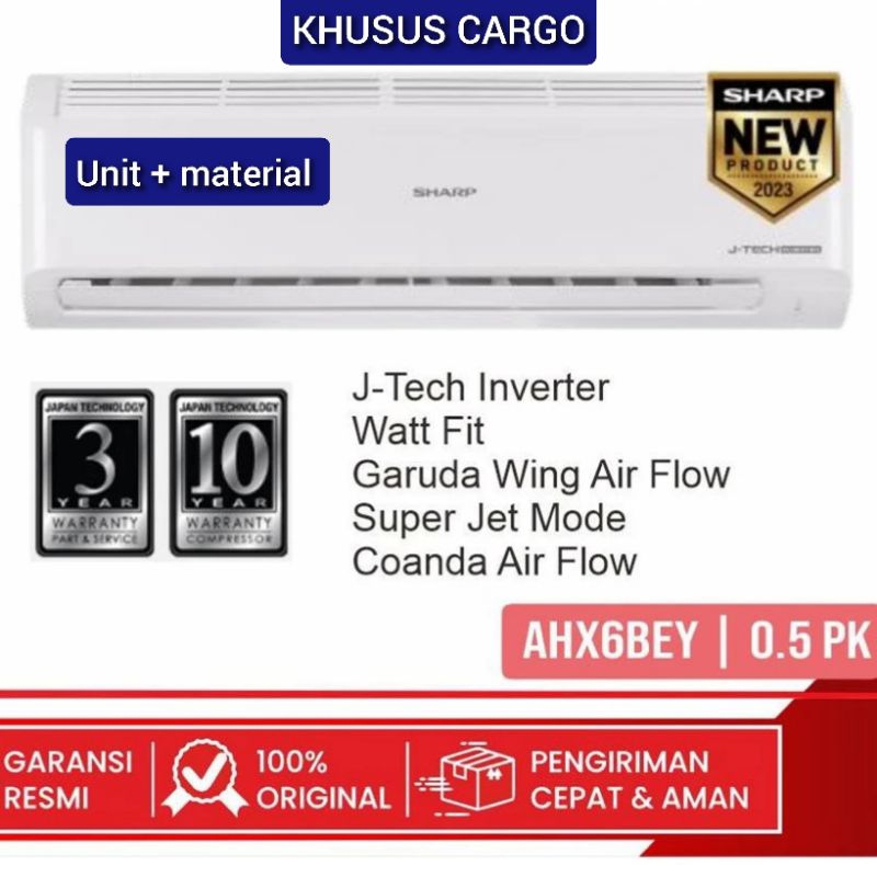 KHUSUS CARGO AC 1/2 PK SHARP J-TECH INVERTER AHX6BEY