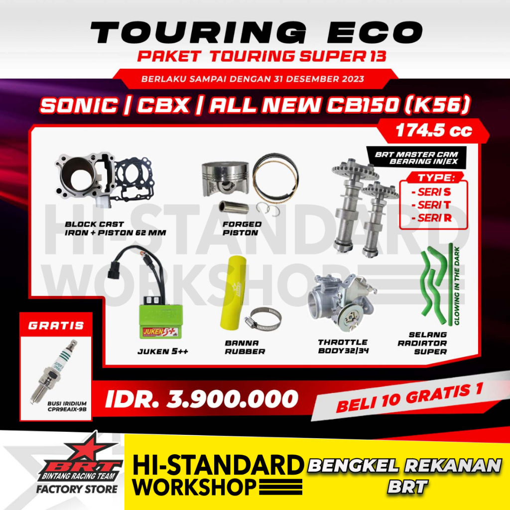 PAKET BORE UP TOURING 13,14,15 BRT 175CC SONIC 150R CBX CBR150 ALL NEW CB150 (K56) BLOK 62 PISTON 62