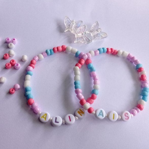 Gelang Manik Manik Custom Nama | Gelang Elastis | Gelang Nama