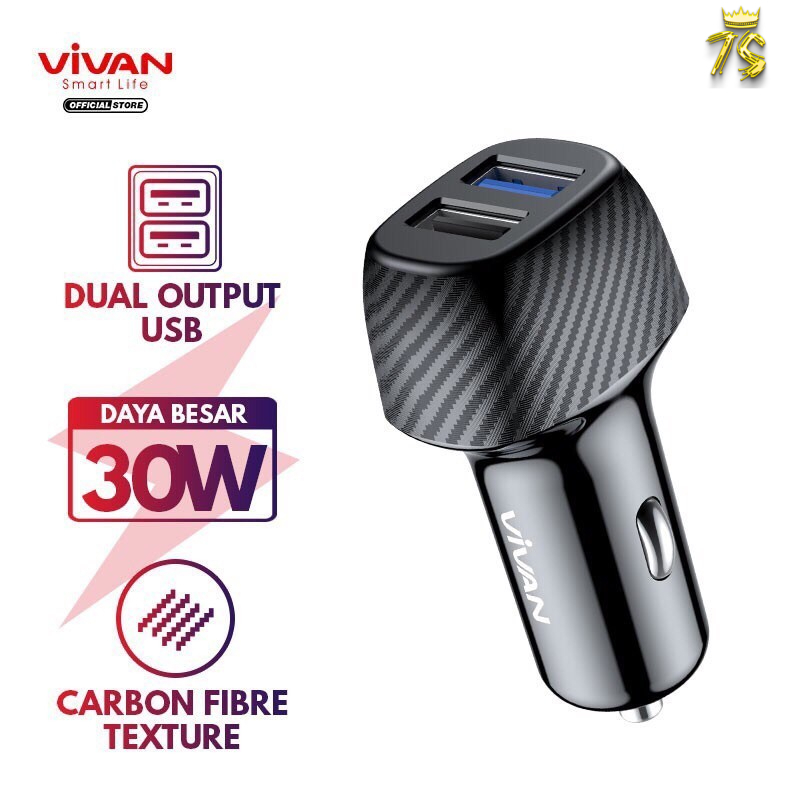 VIVAN CC02Q Car Charger Colokan Mobil 2 Ports USB-A 30W 3A QC3.0 Fast Charging Garansi