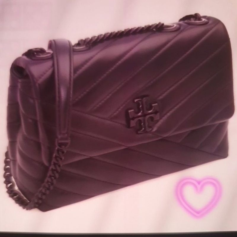 Tas Branded Preloved TB Medium Kira Chevron Convertible Shoulder Black