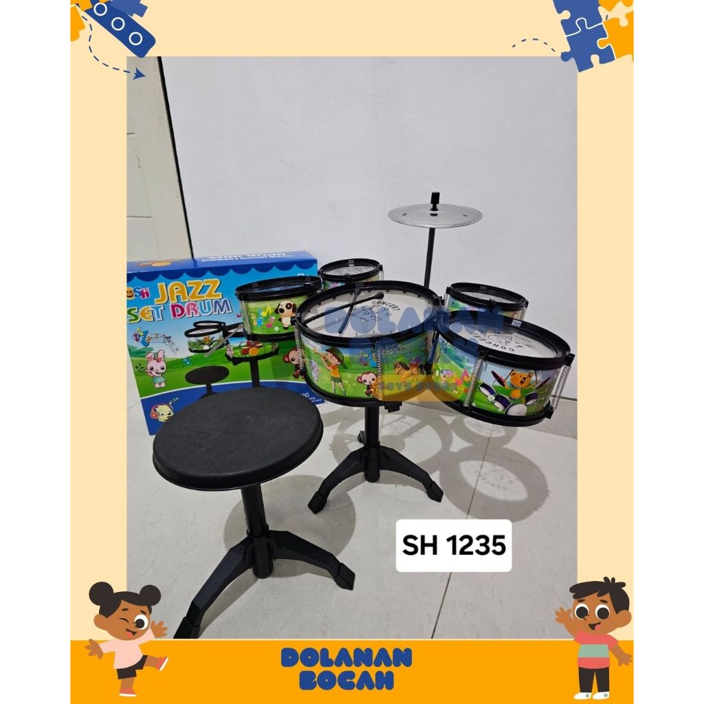 Mainan Anak Mini Drum Set Jazz Drum isi 5 pcs + bangku SH 1235 / isi 5 pcs SH 1232 /isi 3 pcs SH 123