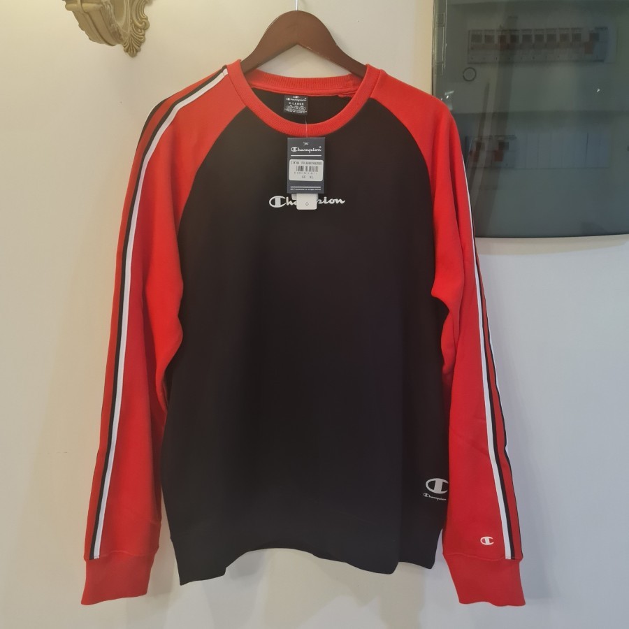 Sweater CHAMPION Tape Men Sweatshirt Black Red Original 100% BNWT