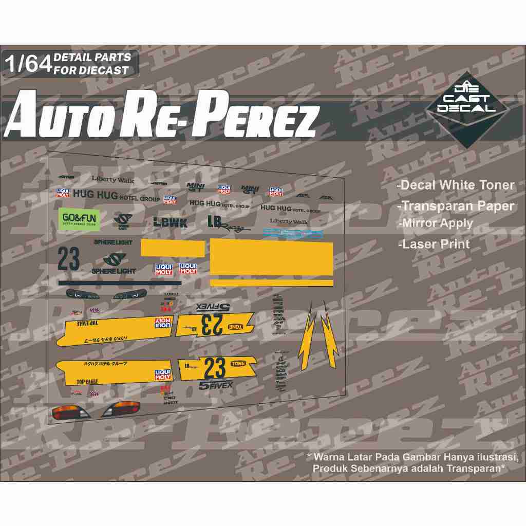 [WHITE TONER] DECAL HOTWHEELS WHITE TONER  AUTOREPEREZ - LIVERY LBWK S15