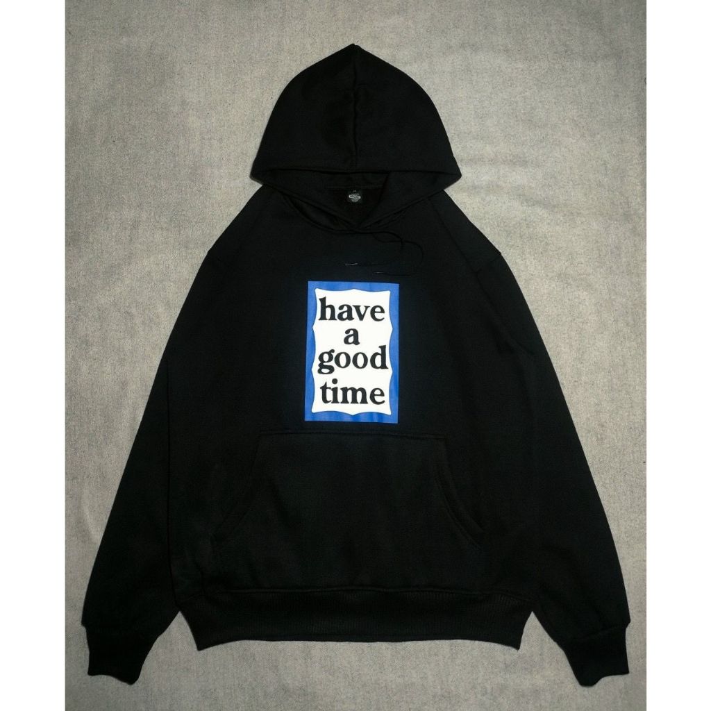 Hoodie Fleece Premium Basic Have A Good Time Hitam Biru / Jaket Hoodie Unisex Lengan Panjang