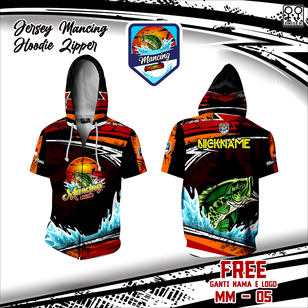 Hoodie zipper mancing mania kaos jersey fishing baju jaket mancing