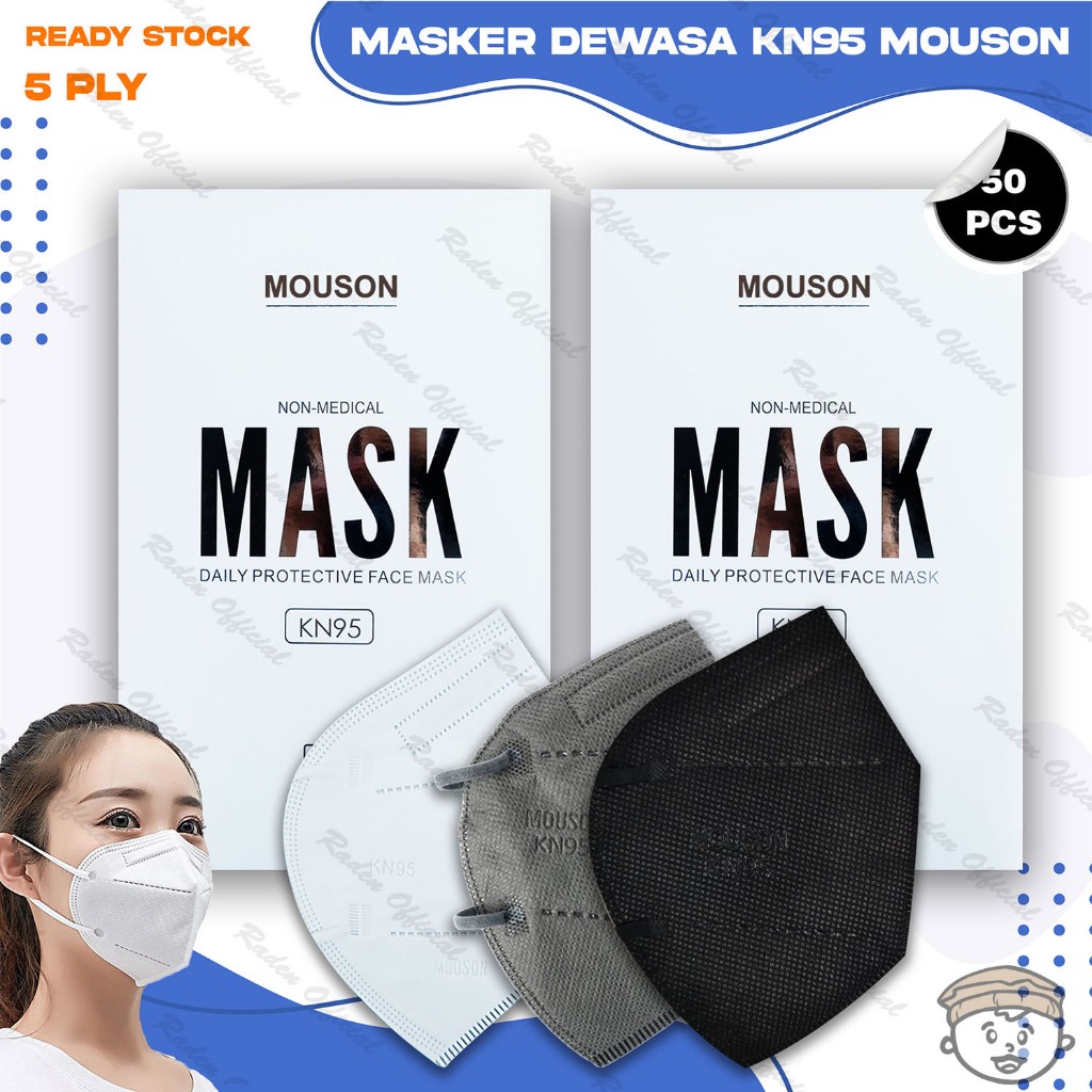 Masker KN95 MOUSON 5Ply isi 50Pcs Putih Hitam Abu Warna KN 95 5 Ply Earloop Surgical Mask Kemenkes