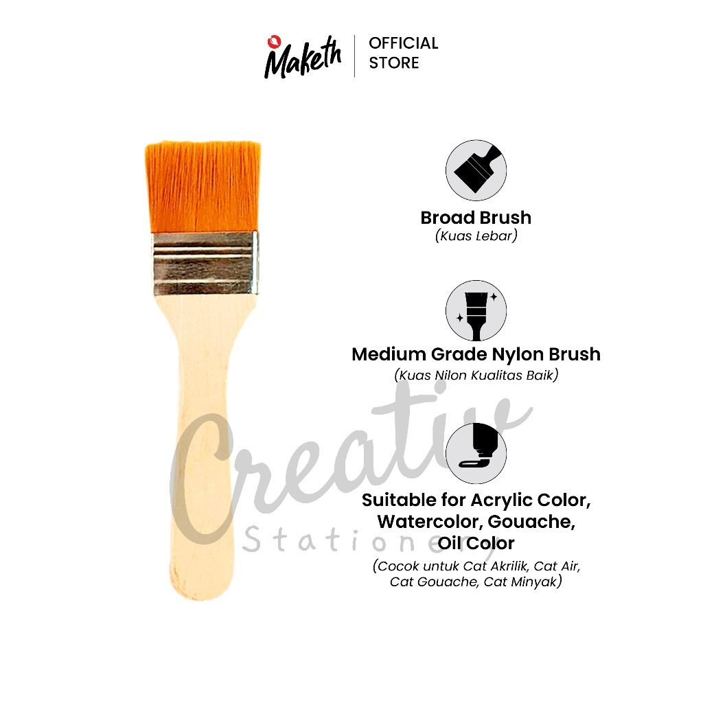 

Kuas Lukis Lebar Flat Art Brush Watercolor Nylon Halus [Ptk] MAKETH