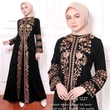 Gamis Hitam arab abaya turkey bordir motif indah