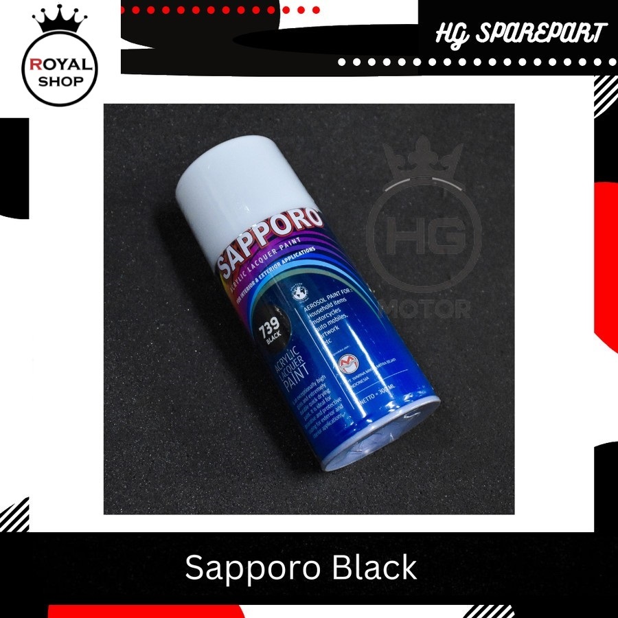 Cat Semprot SAPPORO Hitam Gloss 739 300ML / Pilok / Pilox