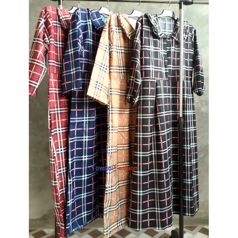 Gamis Busui Murah Motif Kotak, Gamis Katun Adem, Gamis Viral