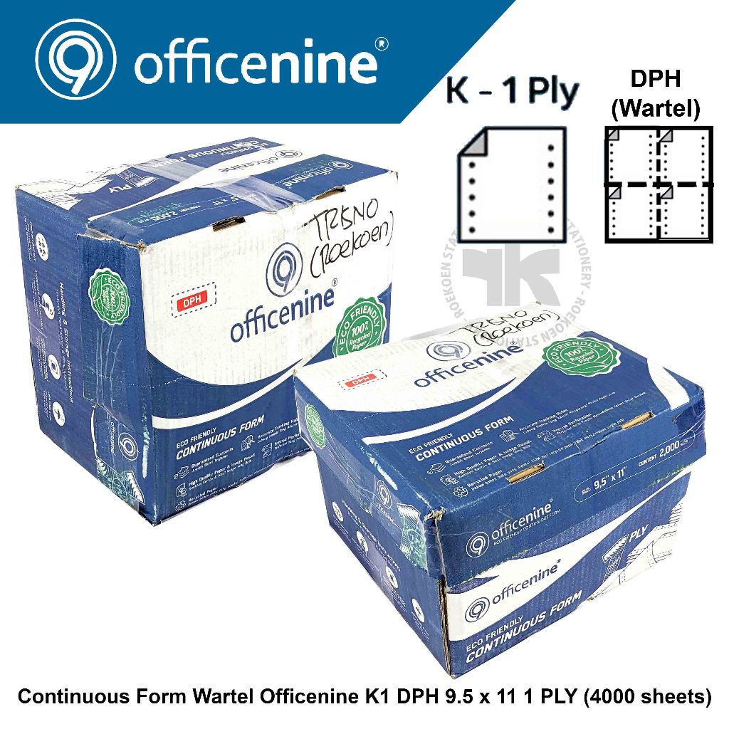 

Officenine Continuous Form K1 Wartel DPH 9.5" x 11" - 1PLY - 2000Sets (Box Biru)