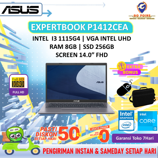 LAPTOP ASUS EXPERTBOOK P1412CEA INTEL I3 1115G4 RAM 8GB SSD 256GB Full HD