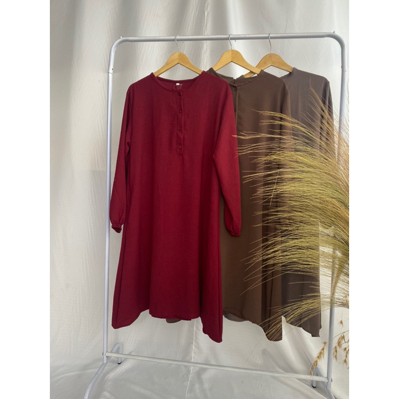 tunik remaja wanita kekinian tunik crinkle saku modern