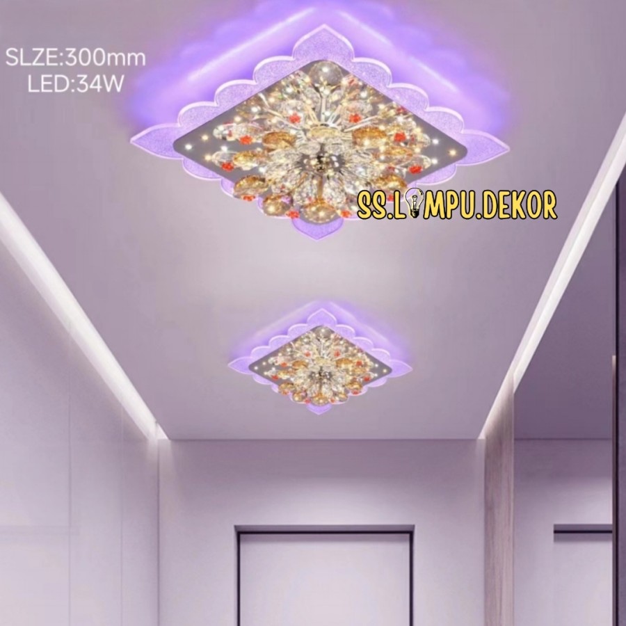 Lampu Plafon Kristal Kotak LED mewah modern