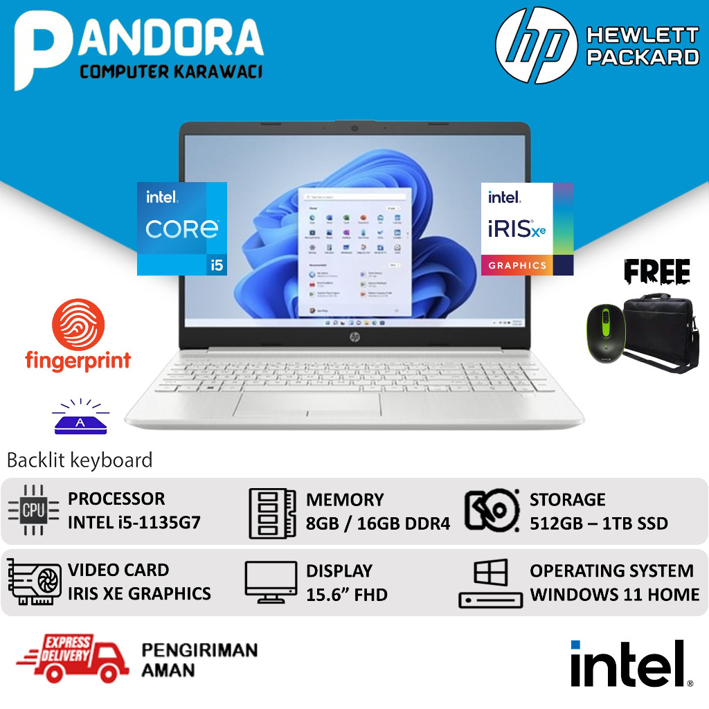 Laptop Hp Core i5 RAM 16GB SSD 1TB 15 inch Full HD Win 11 Baru Murah