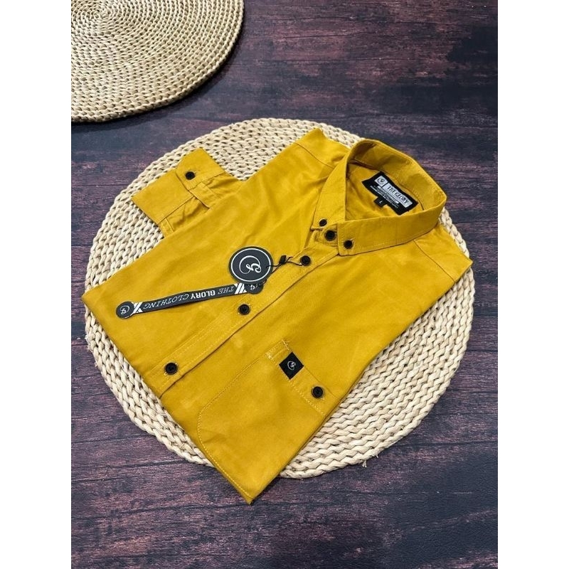 Kemeja Hem Pria polos warna Kuning Muda lengan panjang