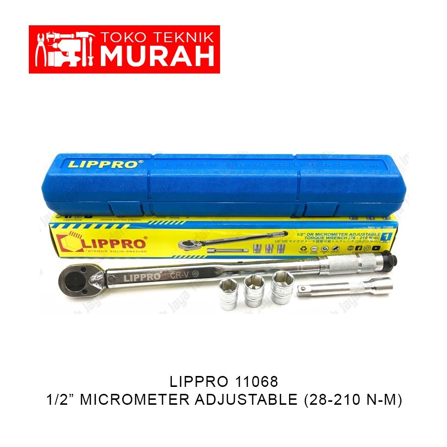 LIPPRO Kunci Torsi Panjang Besar Torque Wrench 28-210 NM 1/2 Inch Kunci Momen Heavy Duty+3 Mata Kunc