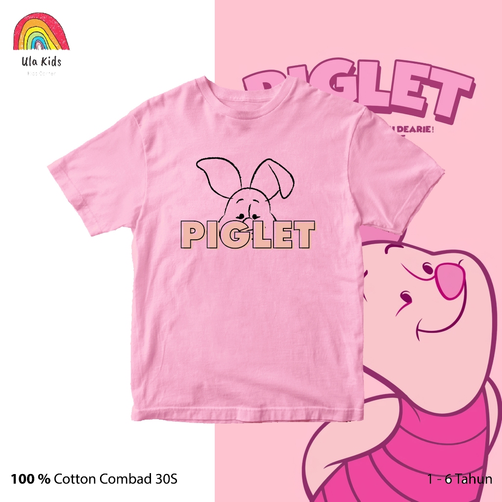 Kaos Anak Lengan Pendek Baju Anak Ula Kids Pink Piglet  Usia 1 - 6 Tahun