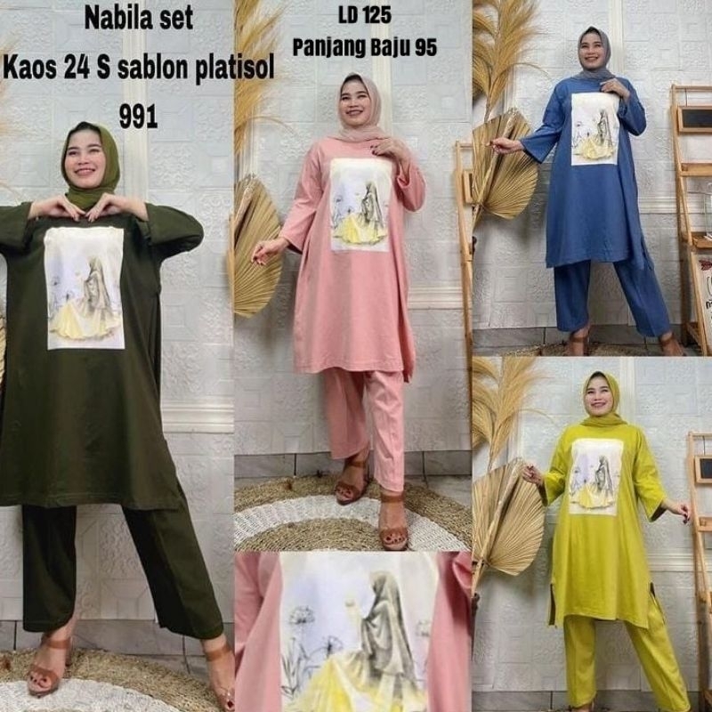 SETELAN CELANA TUNIK JUMBO LD 120 BAJU MUSLIM WANITA SET KATUN PANJANG SETCEL ONESET