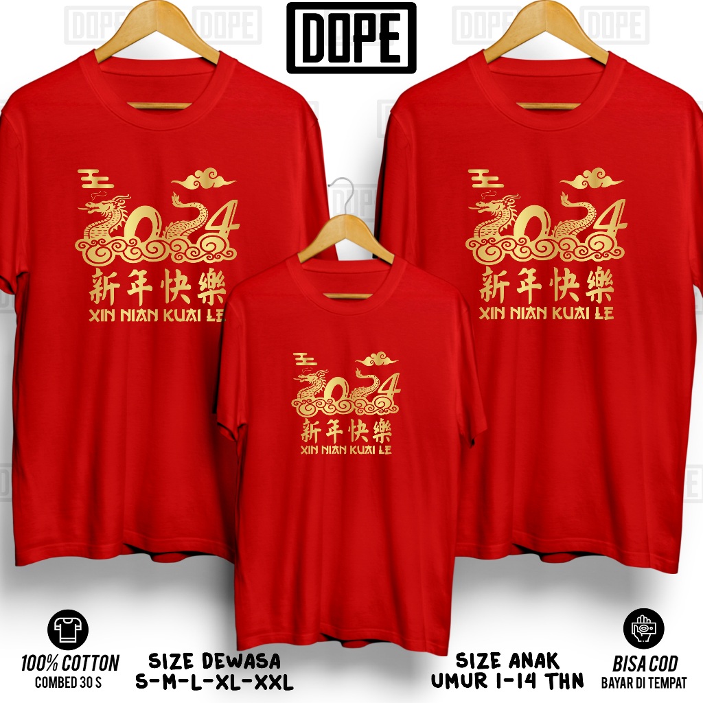 Kaos Baju IMLEK Naga Dragon Sincia 2024 XIN NIAN KUAI LE V3 Tahun Naga Dragon 2024 Premium Kaos Baju