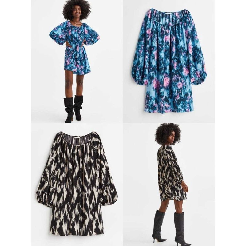 BIG SIZE Vintage Print HM Tunic Ballons Long sleve Dress