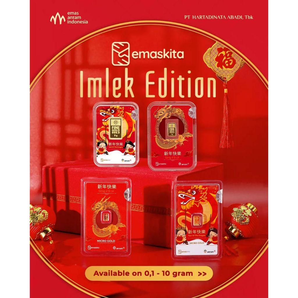 Logam Mulia Antam x Hartadinata Imlek CNY Year of Dragon Gong Xi Fa Cai 5 Gr 10 Gram / LM ANTM HRTA 
