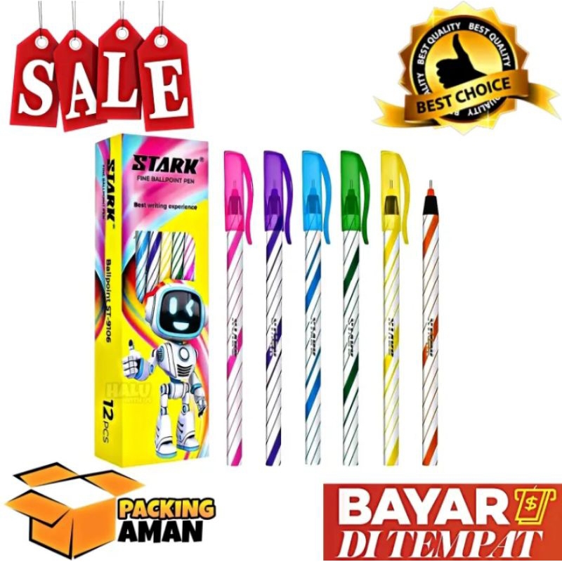 

(BISA COD) PROMO 12 Pcs Pulpen Lilin Stark Spiral 0.7 ST-9106 / Bolpen / Pena / Pen Hitam Murah