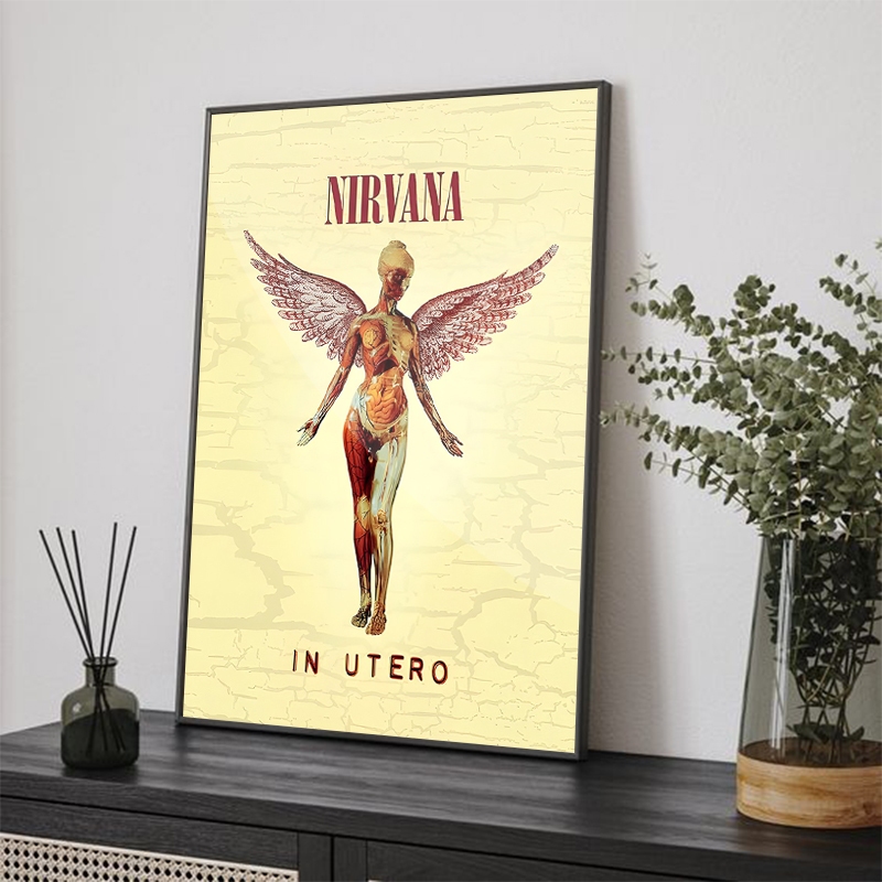 poster dinding aesthetic band bingkai frameblock Nirvana vintage - poster frameblock - 010