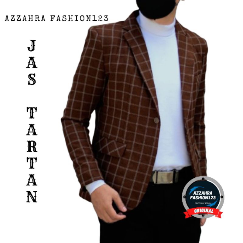 JAS MOTIF KOTAK KOTAK BLAZER TARTAN PRIA SLIMFIT - FITTING COKLAT