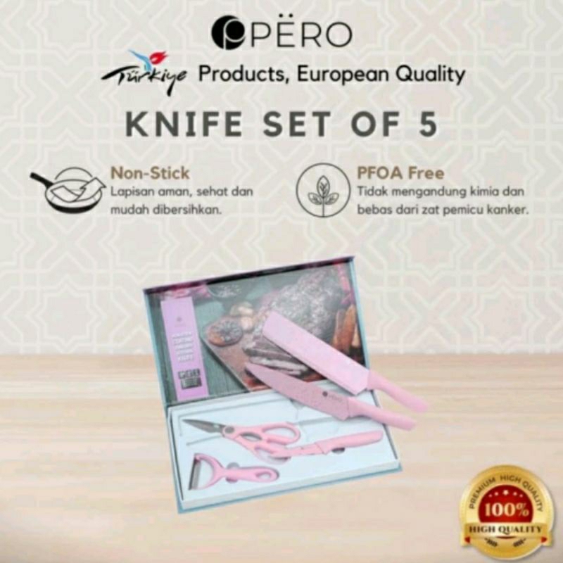 Pero Granite Knife Set of 5/Set Pisau Dapur Granite Anti Lengket