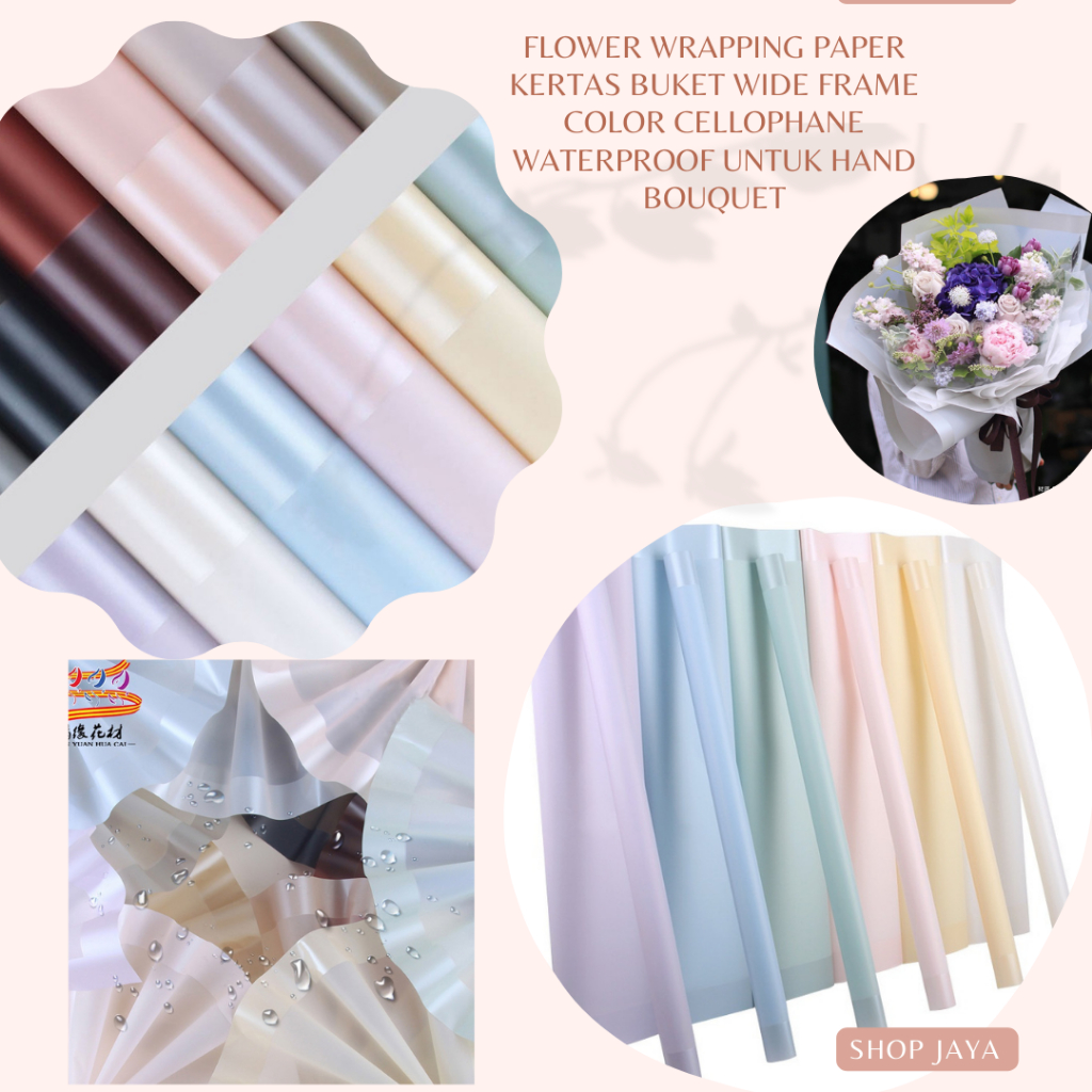 

( 1 PACK 20 LEMBAR )Flower Wrapping Wide Frame Big Line Color Cellophane Waterproof Kertas Buket Bunga Florsit Wrap