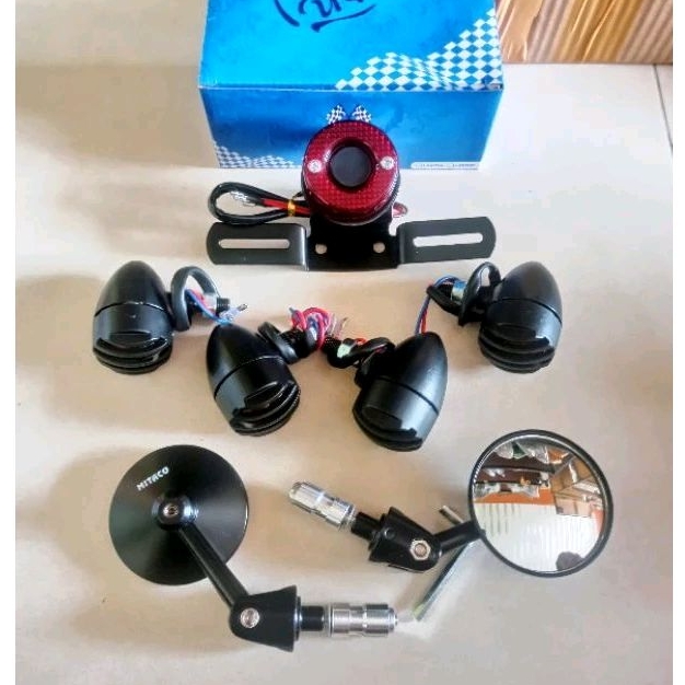 paket lampu stop sen sein custom dan spion jalu custom semua motor GL tiger Megapro vixion byson