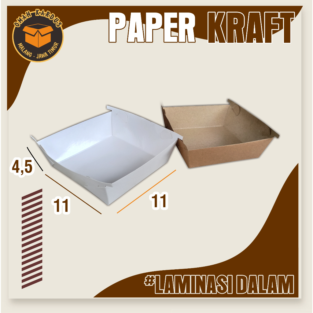 

Paper tray 11x11x4,5 cm | Kemasan dimsum | Tray hotang | tray roasted corn | Laminasi Dalam | box takoyasi