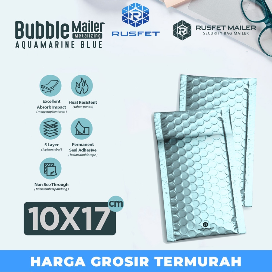 

AMPLOP BUBBLE MURAH|BUBBLE PACKING|BUBBLE MAILER LIGHT BLUE METAL10x17