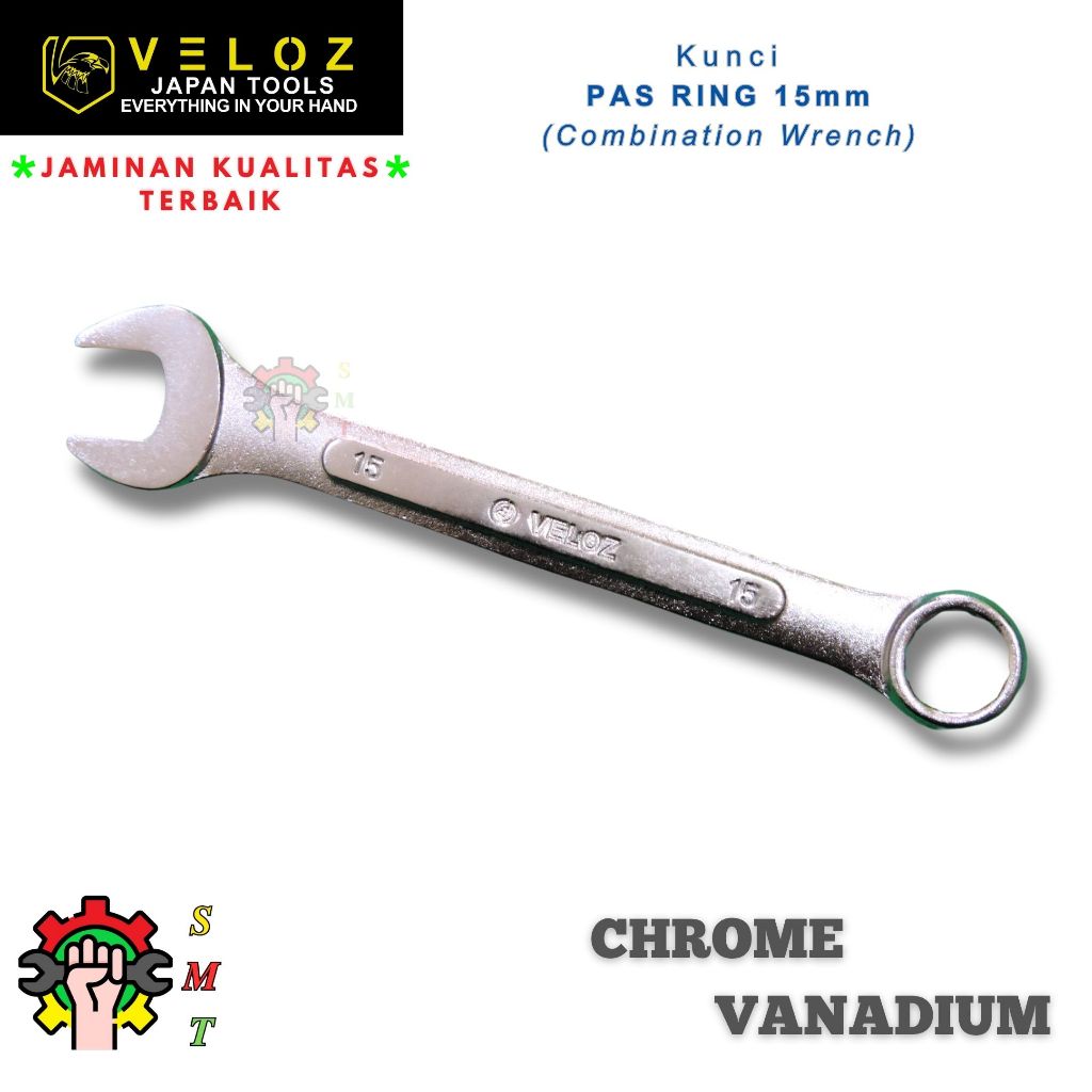 Kunci Pas Ring 15mm VELOZ / Kunci Ring Pas 15mm Chrome Vanadium Steel Veloz SMT Surabaya