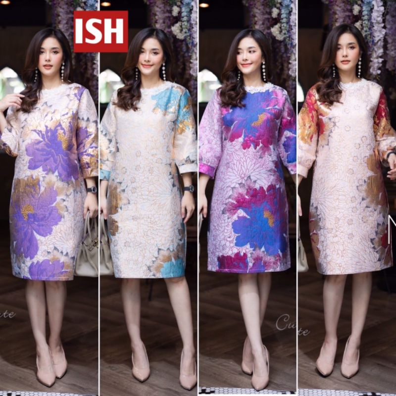 DRESS JACQUARD SUTRA CUTIE MINUTE GAUN WANITA MOTIF BUNGA