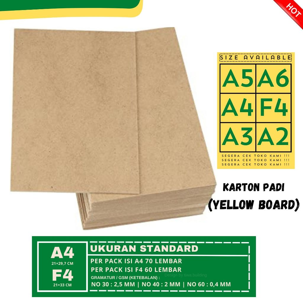 

KARTON PADI/YELLOW BOARD/KERTAS HARD COVER A4&F4 NO.30 PERPACK ISI 60&70 LEMBAR