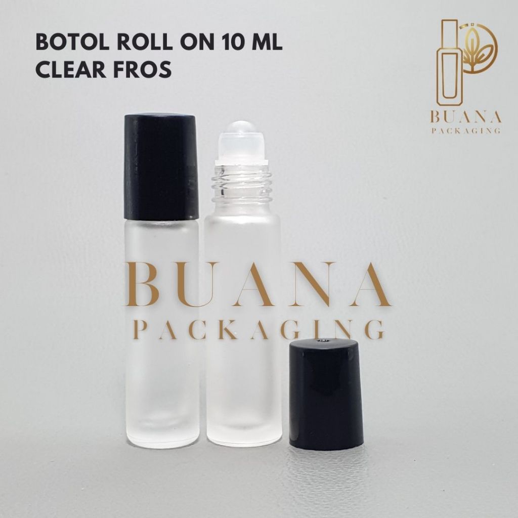 Botol Roll On 10 ml Clear Frossted Tutup Plastik Hitam Bola Plastik Natural / Botol Roll On / Botol Kaca / Parfum Roll On / Botol Parfum / Botol Parfume Refill / Roll On 8 ml