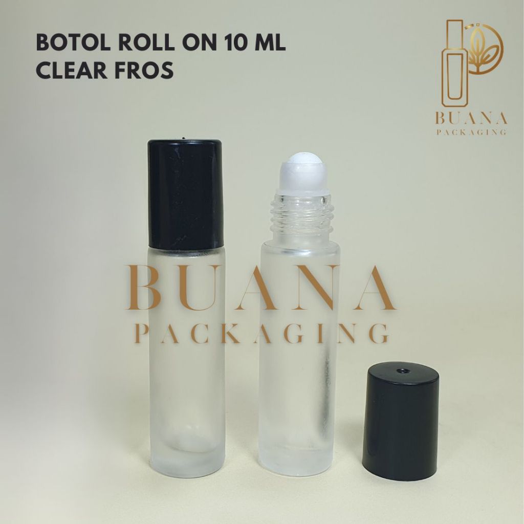 Botol Roll On 10 ml Clear Frossted Tutup Plastik Hitam Bola Plastik Putih / Botol Roll On / Botol Kaca / Parfum Roll On / Botol Parfum / Botol Parfume Refill / Roll On 8 ml