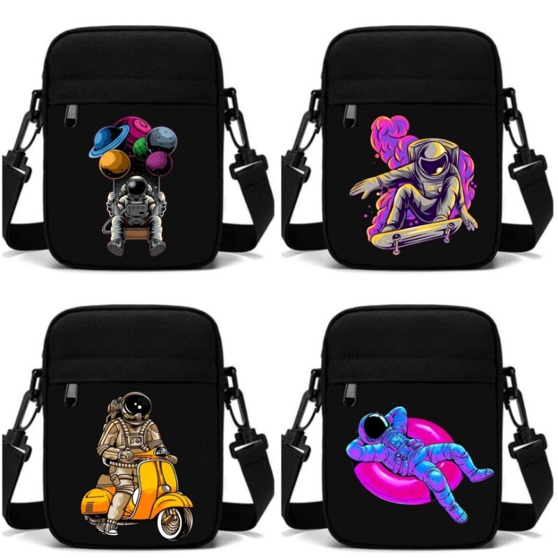 Tas Selempang Hitam Astronout NASA Distro Bahan 100% Kanvas Cordura / Tas Selempang Mini / Sling Bag