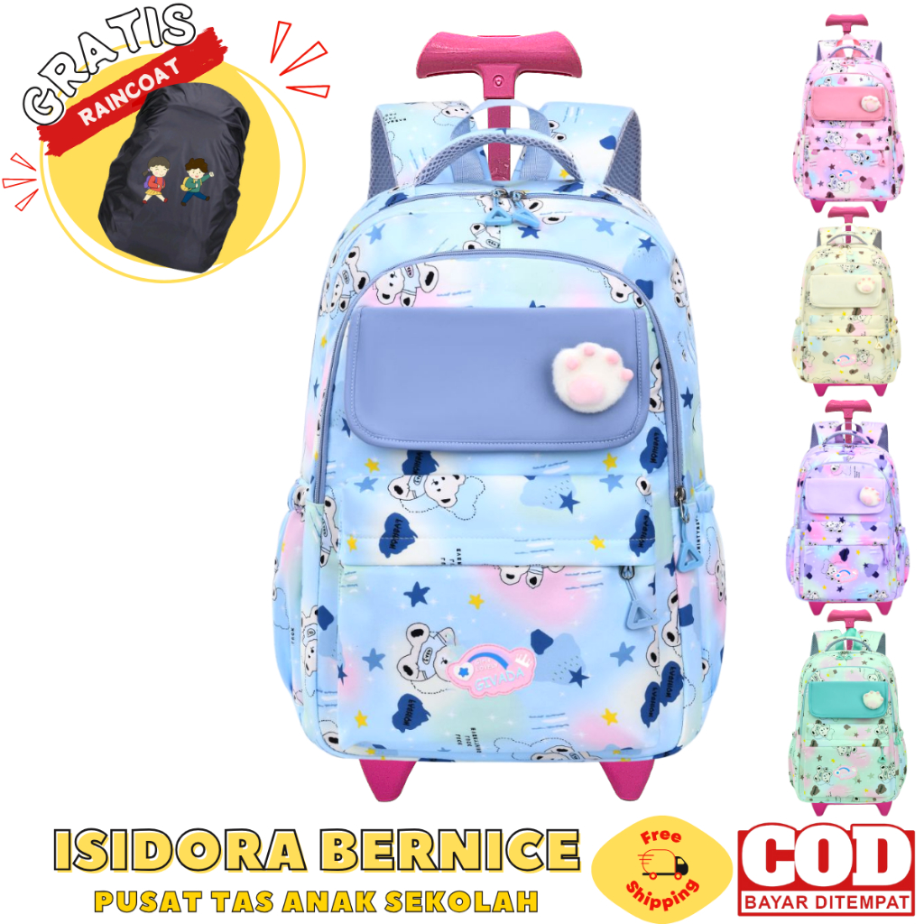 Tas Troli  Sekolah Anak Perempuan Ransel Anak Sekolah Perempuan Remaja SD SMP Bahan Tebal, Halus dan