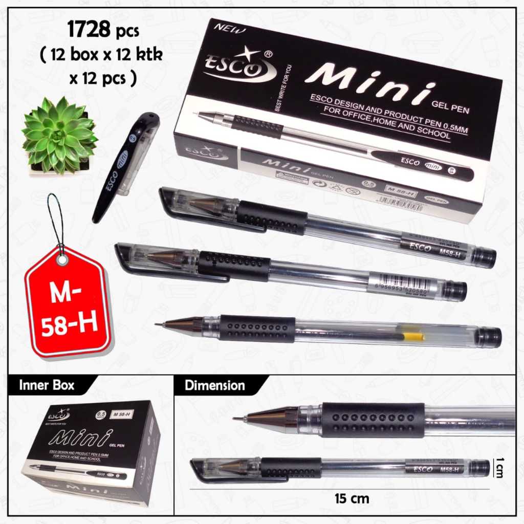 

Pulpen / Pena Jel ESCO Ballpoint Pen Gel MinI 0.5 mm ES-M58 Hitam - 1 Lusin